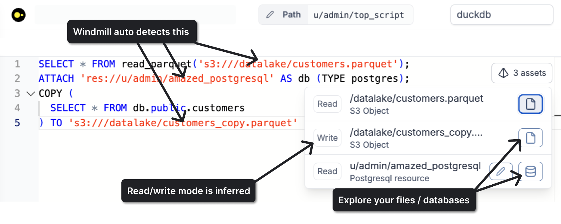 Assets in script editor